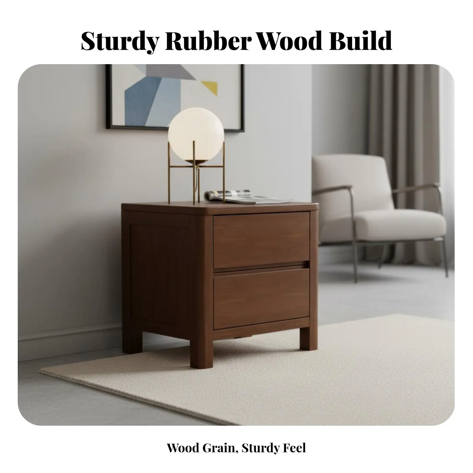 

Прикроватная тумбочка с 2 ящиками и замком, современный дизайн, минималистичная эстетика, компактный размер для студентов и взрослых.