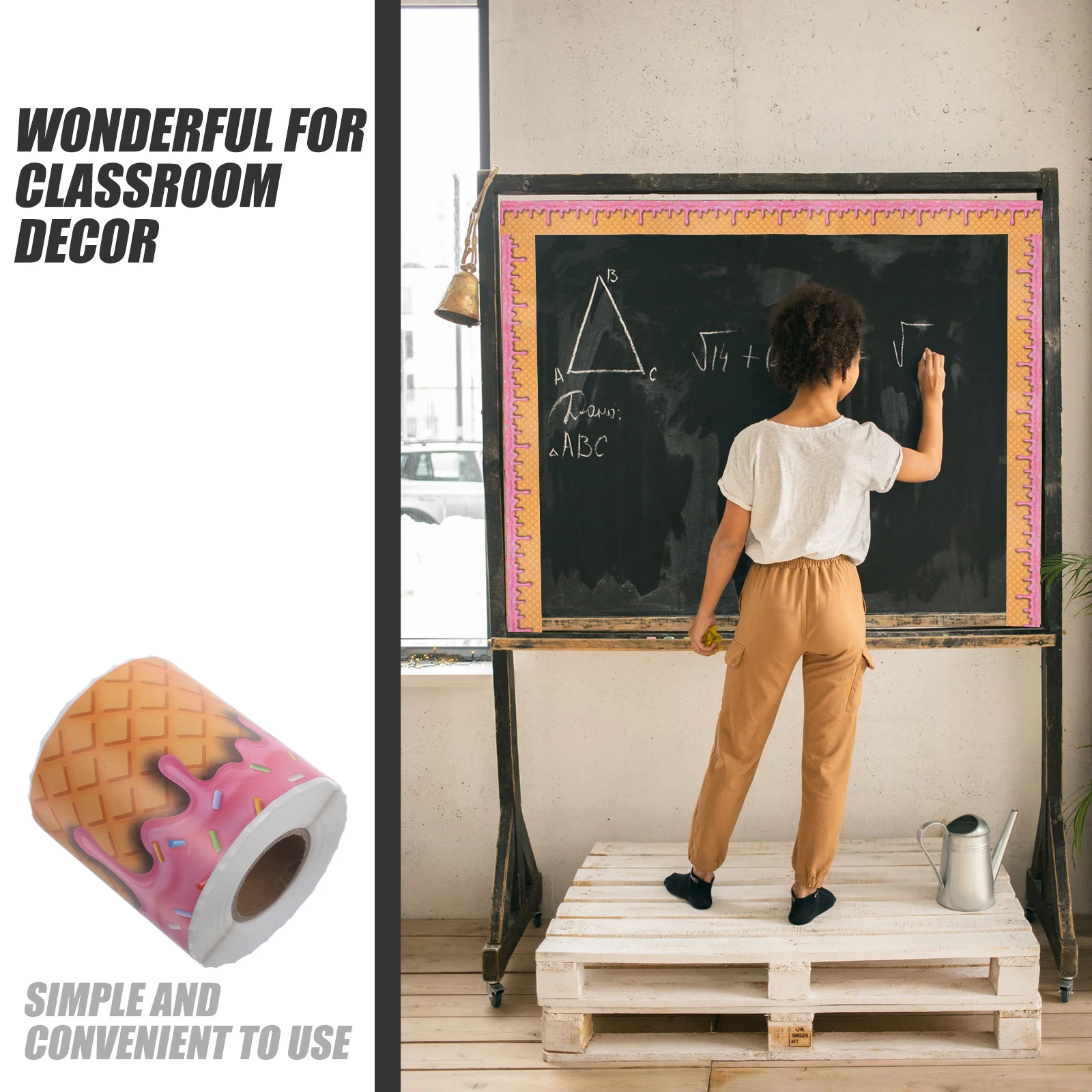 

2 Rolls Ice Cream Border Sticker Blackboard Trim Decor Detachable Stickers Bulletin Borders Decals Copper Plate