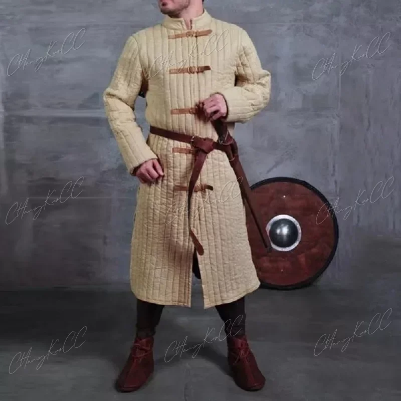 중세 Gambeson 로브, 래프 바이킹 전사 기사 코스튬 더블릿, 남성 바디 아머 트렌치, 아케톤 복장, 성인용 코트