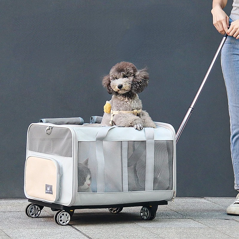 Supersize Dog Car Seat Cat Dog Universal Dog Bag Breathable Double Grid Pet Cart Separation Design Stroller for Animals