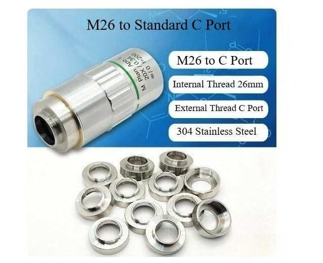 Anneau adaptateur d'objectif M26 vers RMS, convertisseur d'objectif de microscope M26-RMS, interface M26 vers anneau de conversion de filetage RMS 20.32