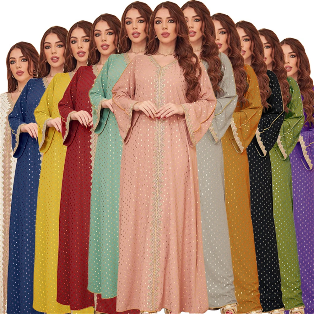 

2024 Ramadan Muslim Women Maxi Dress Moroccan Kaftan Dubai Turkey Caftan Jalabiya African Robe Islamic Clothing Eid Party Gown