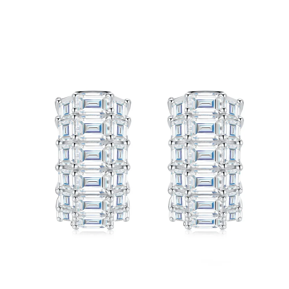 925 Silber Baguette-Schliff Moissanit Creolen Damen Feiner Schmuck Weißgold Diamant Huggie Kreisohrringe Testergeprüft Geschenk – Detail 3