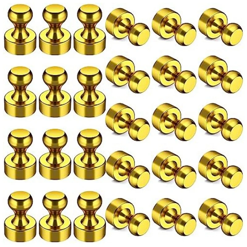 24 Pack Magnets For Whiteboard Fridge Magnets And Magnetic Push Pins For Kitchen, School, (Gold)