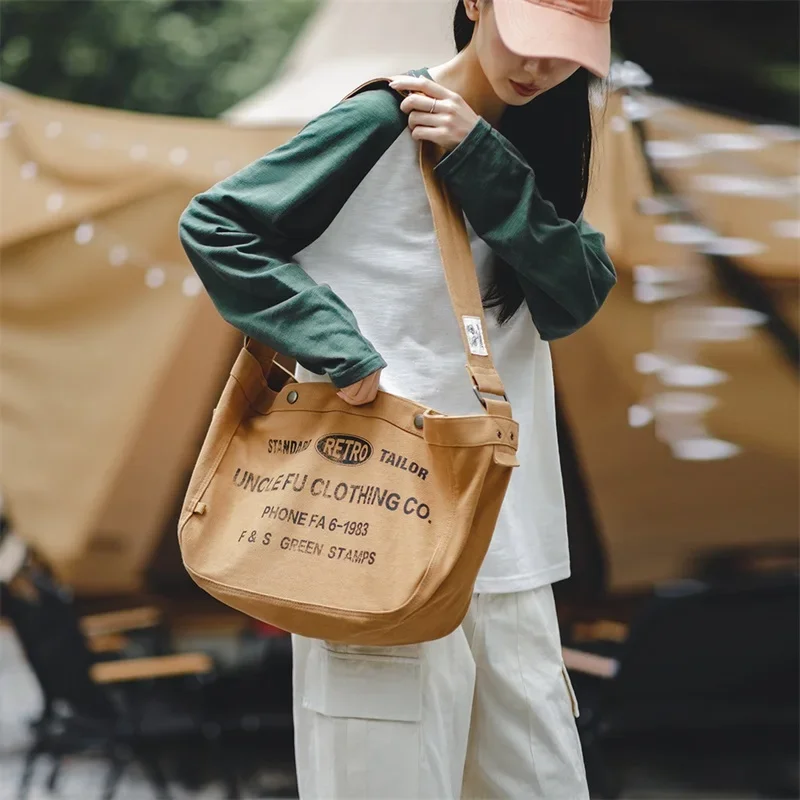 Maden Borsa da strillone a tracolla americana retrò di grande capacità da donna Borsa da postino per computer locomotiva in tela con lettera