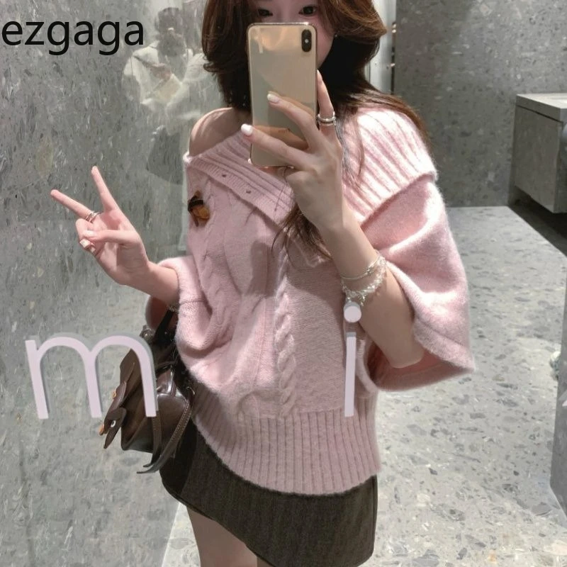 

Kimutomo Knitted Sweater Women Turtleneck Autumn Winter Fashion 2025 Half Sleeve Elegant Pullover Female Casual Jumper