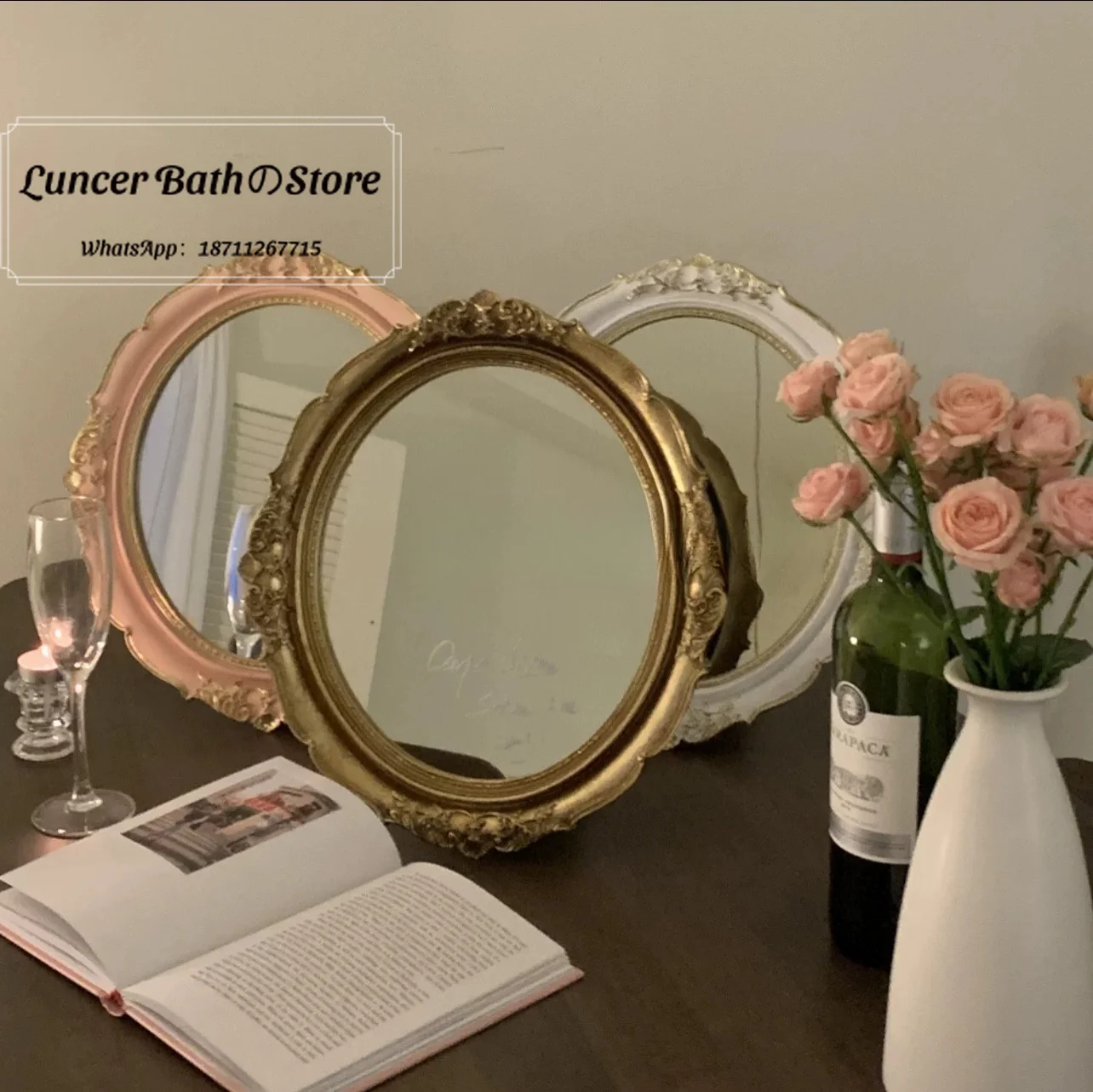 Stylish Multi-color Vanity Mirror Retro INS Aesthetic Desktop Mirror Japanese Korean French Style Makeup Mirror