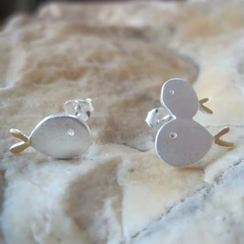 925 Sterling Silver Cute Fish Family Kolczyki sztyfty dla kobiet Prezent Hipoalergiczna biżuteria ze srebra próby 925 — zdjęcie 5