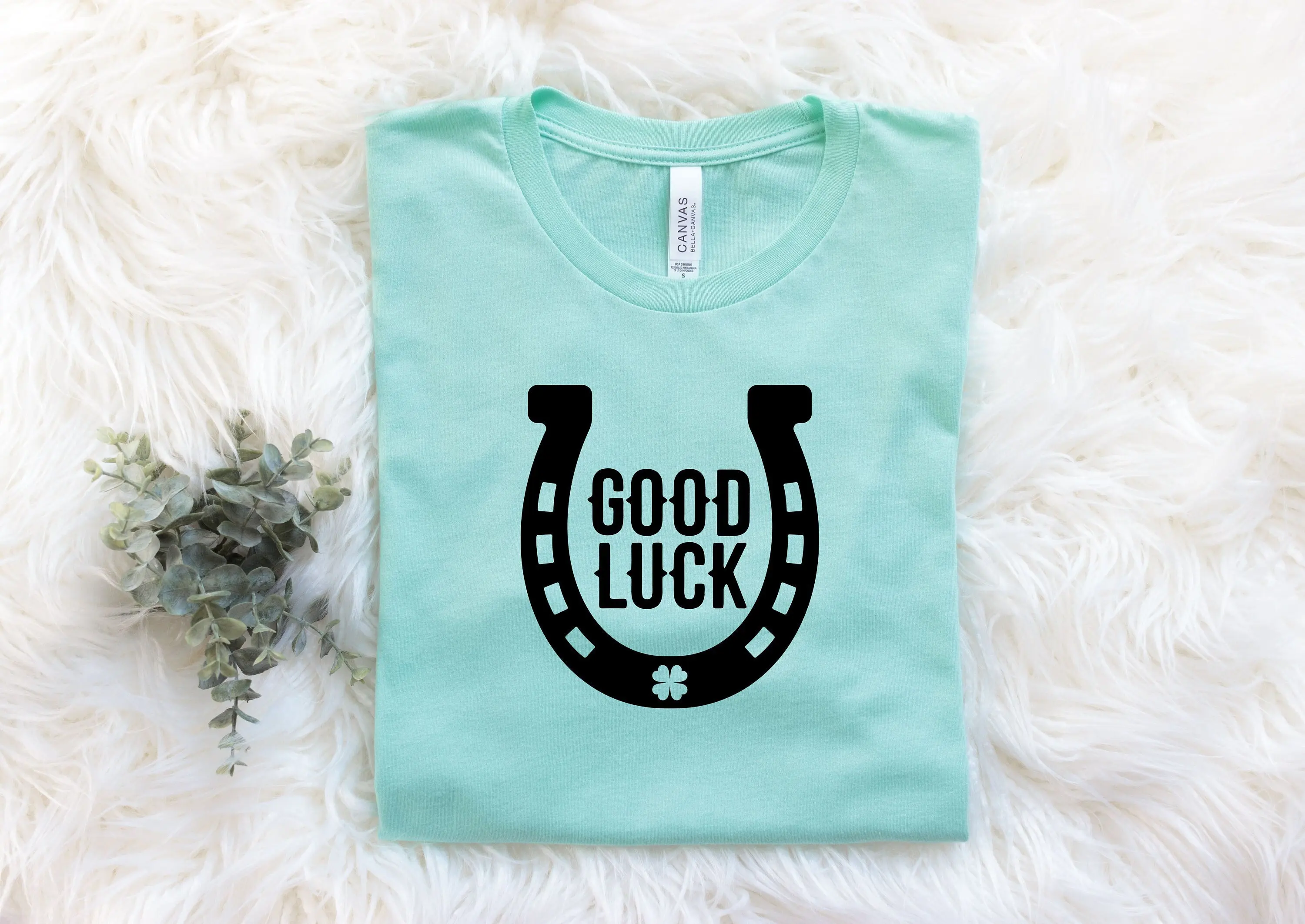 Horse Shoe Lucky T Shirt Patrick St Patricks Day Shamrock Tee Four Leaf Clover Irish