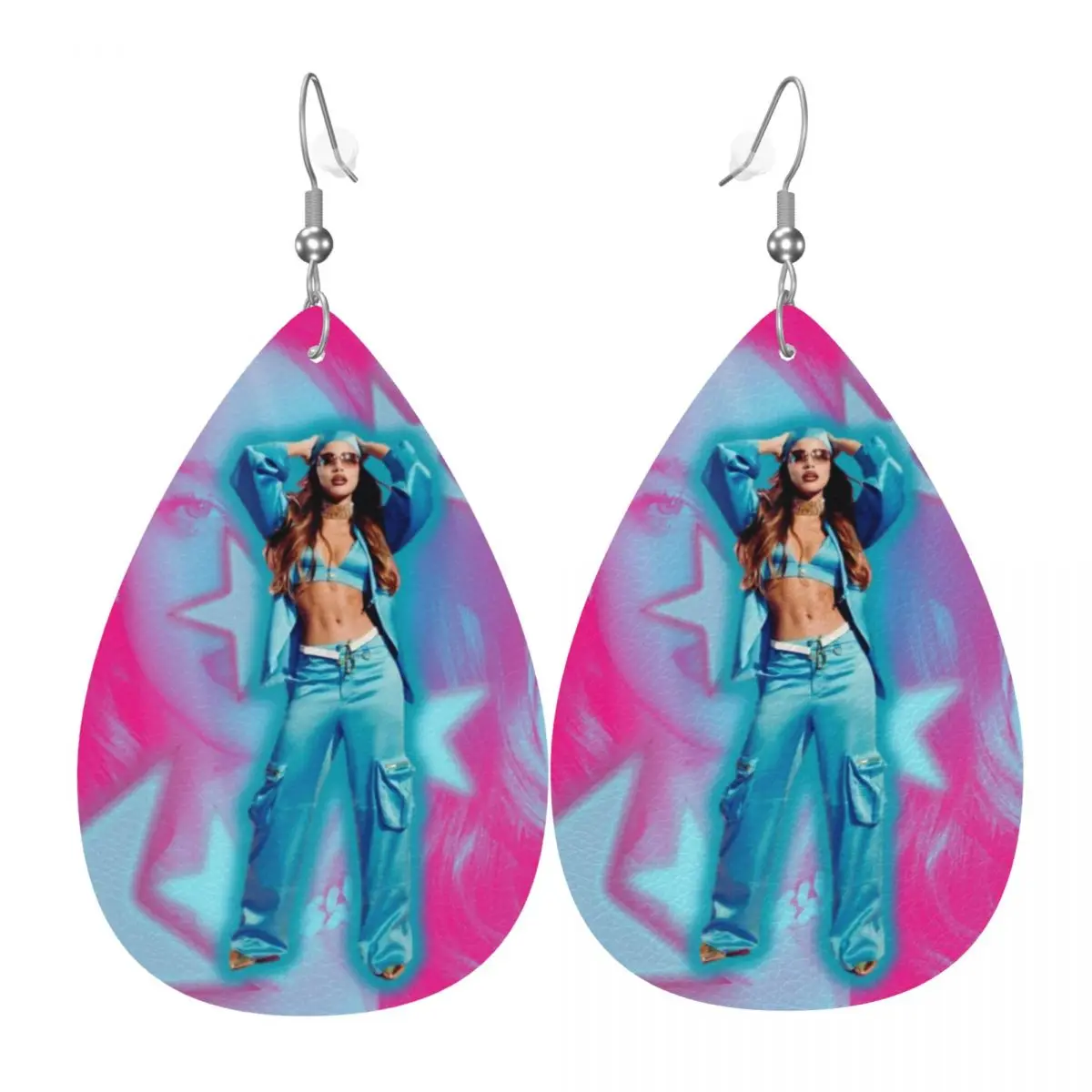 Custom Drop Dangle Earrings E-Emilia Mernes Leather Teardrop Earrings Mp3 Singer Poster PVC Leather for Gifts Dainty Jewelry