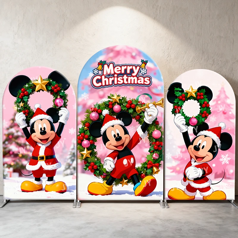 

Mickey Mouse Christmas Arch Backdrop Cover Holiday Party Decoration Santa Wreath Photo Booth Props for Kids Xmas Event Supplies