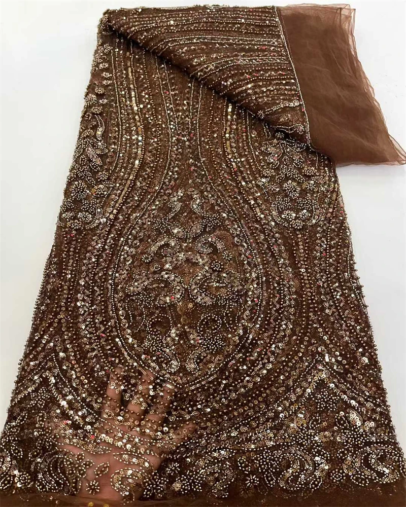 

Luxury Sequins Lace FabricHigh Quality French African Beaded Nigerian Embroidery Sewing Fabric for Clothing Home Decor
