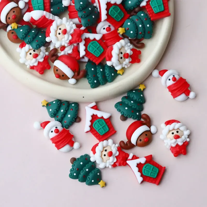 10Pcs/Pack Mixed Christmas Resins Flatback Cabochon Snowman Santa Claus Hair Accessory DIY Craft Scrapbook