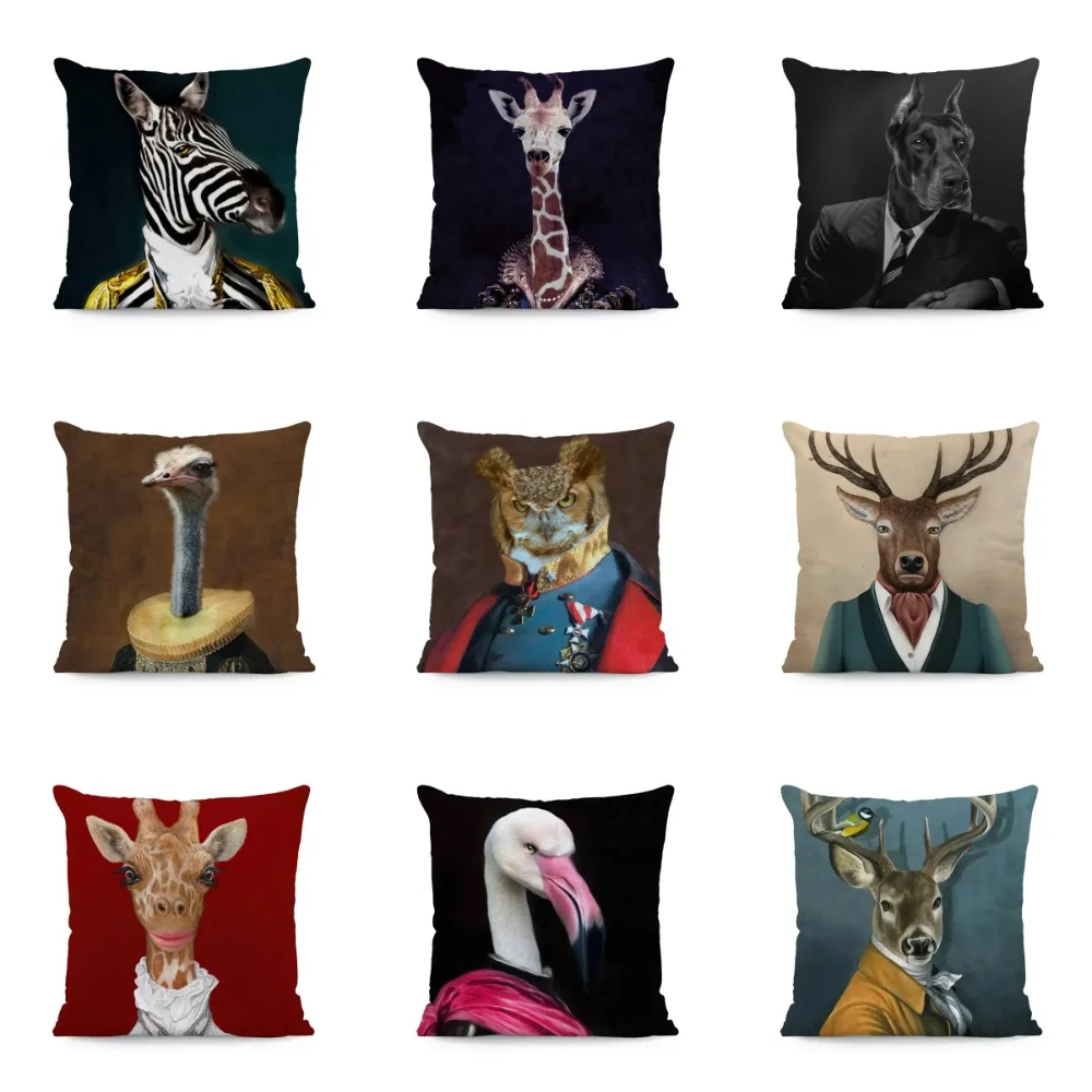 Vintage European Art Poster Style Giraffe Gentleman Pillow Sales Sofa Home Decoration pillow case dakimakura anime