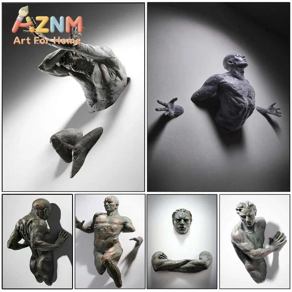 Sculpture Man Coming Out of Wall Abstract Figure Home Decor Canvas Printed Mural Poster Statue Art Living Room Modern Cuadro