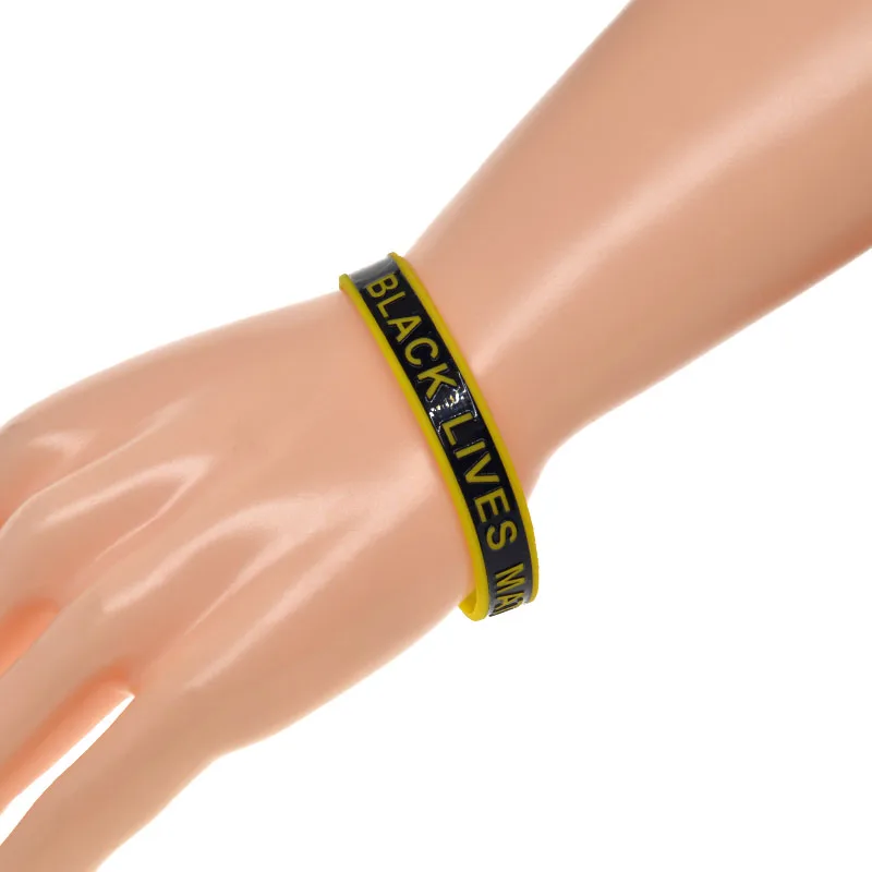 1 PC Black Lives Matter with Line Silicone Rubber Bracelet BLM Bangle Black and Yellow