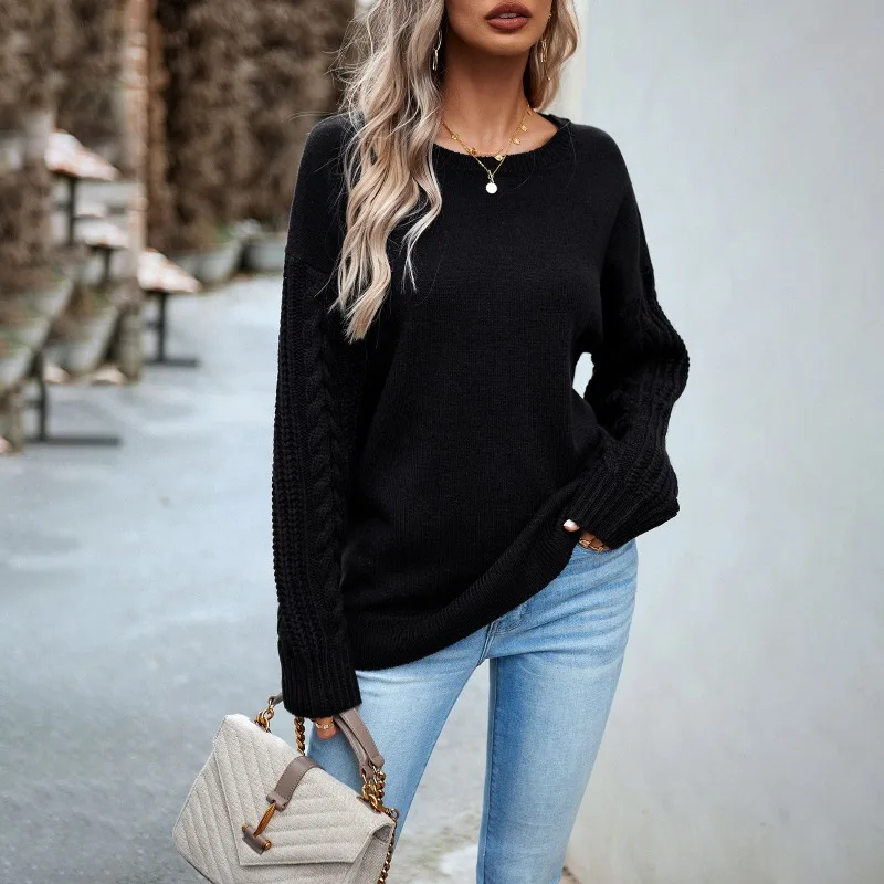 2023 Autumn Winter New Knitted Sweater Women\'s Solid Color Loose O-Neck Pullover Sweater Women\'s Fashion Long Sleeve Sweater Top