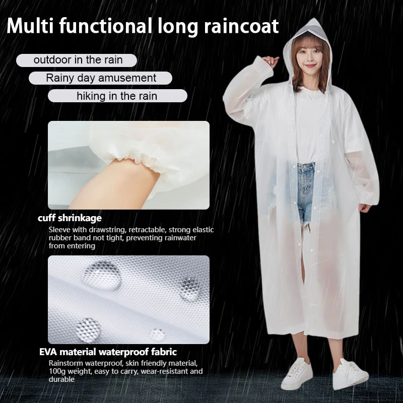 Multi functional outdoor activity travel men and women's common long transparent raincoat EVA material portable rainstorm proof