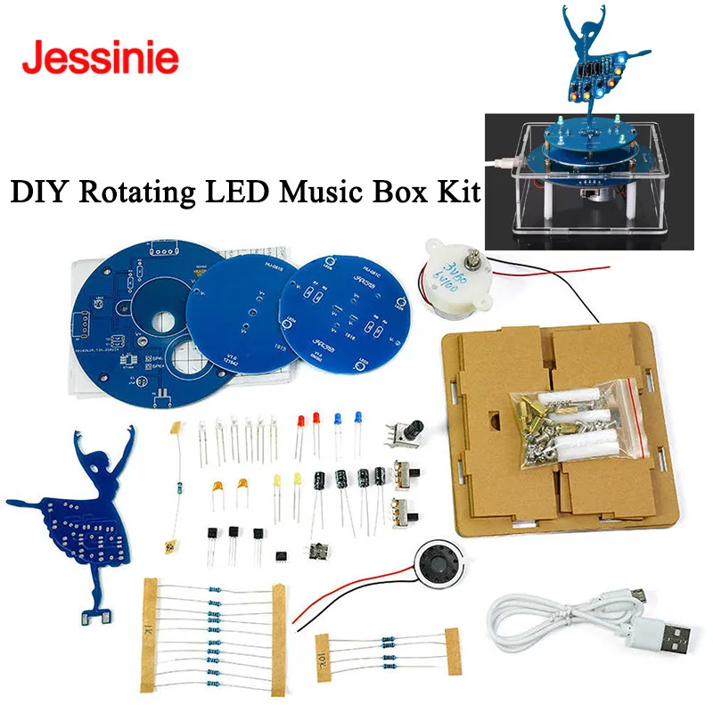 Electronic Rotating Music Box DIY Kit DC 5V Ballet Girl Soldering Practice Circuit Board Water Lamp LED Effects Component Kit
