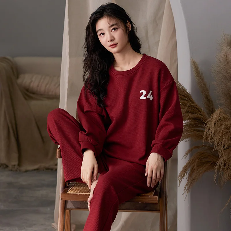 Simple Solid Color Pajamas Sets Women Long Sleeves Long Pants Autumn Winter Casual Sleepwear Soft Pyjamas Cozy Pijamas Girls Pjs