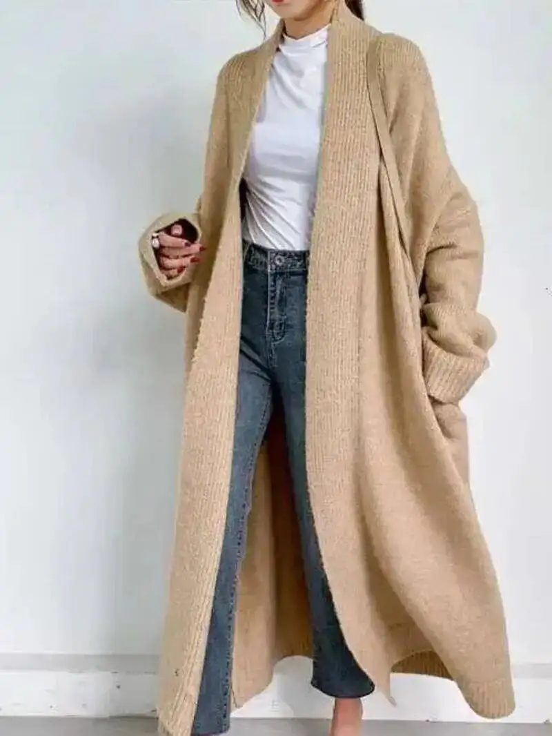 autumn 2025 New Fashion Women Clothes Scarf Collar Lantern Sleeves Pocket Loose Knits Cardigan WN3KX