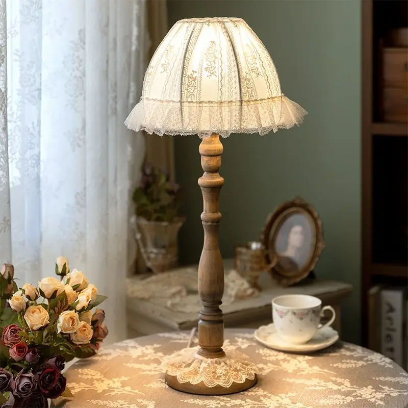 

European style French vintage desk lamp light luxury solid wood American countryside vintage bedroom bedside lamp