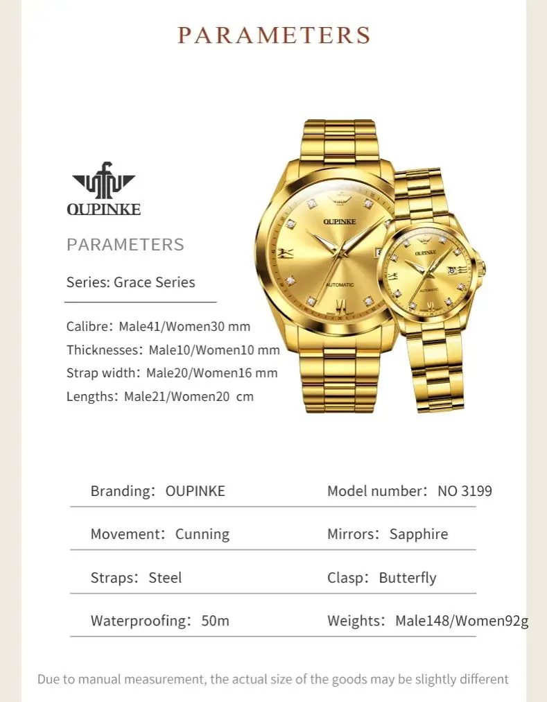 OUPINKE 3199 Real Diamond Couple Watches for Men Women Swiss Movement Automatic Mehcanical Wristwatch Top Luxury Lover's Watches
