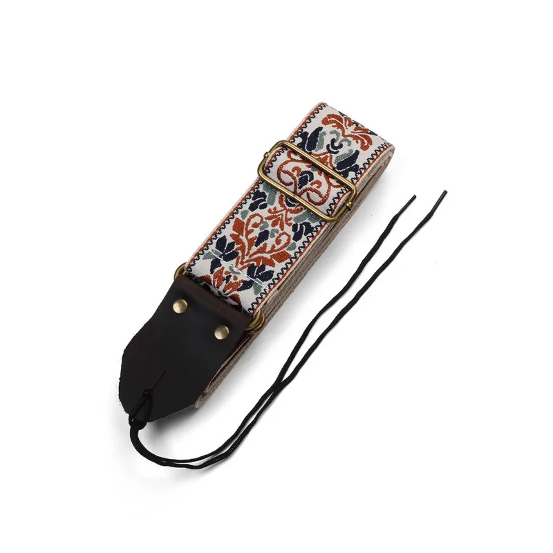 Miwayer Embroidered Guitar Strap Soft Vintage Flowers Adjustable Creative Watch Bands Cotton Belt & Leather Head