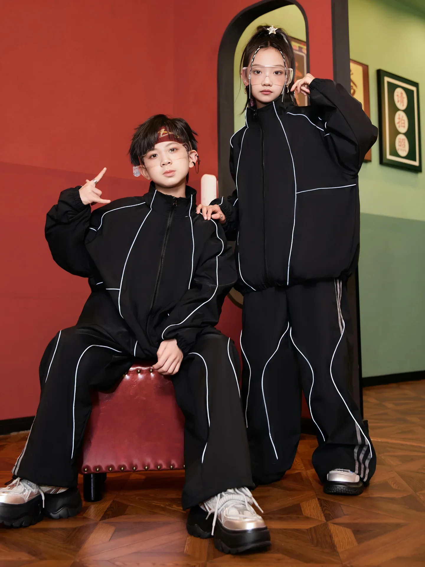 Chaqueta de Hip Hop para niños, pantalones para correr, abrigo deportivo holgado para niñas, uniformes escolares de Jazz para niños, conjuntos de ropa de baile callejero, ropa de calle para niños