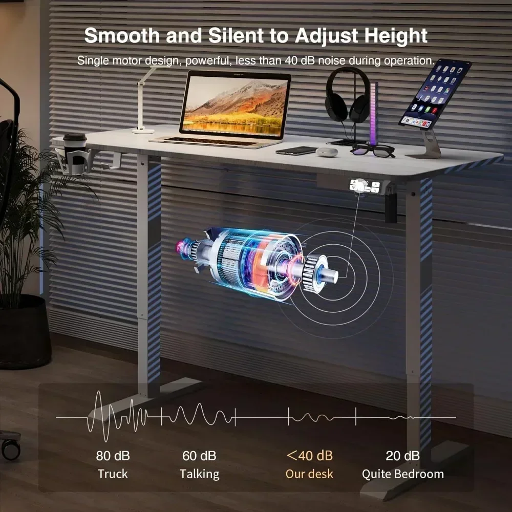 Mesa ajustável mesa de pé elétrica sentar mesa altura ajustável estação de trabalho de escritório em casa branco 63x24 polegadas