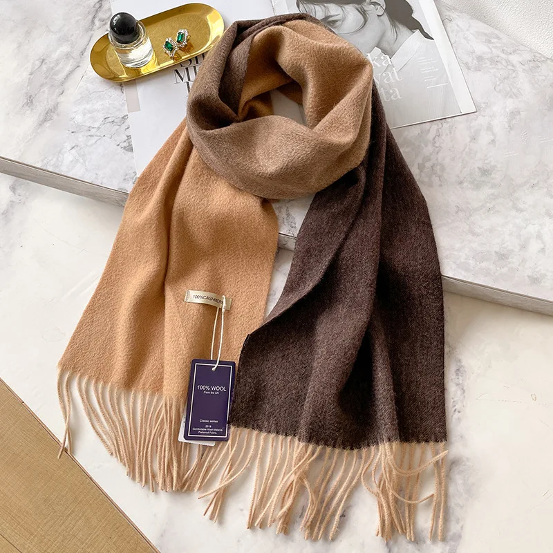 100% Cashmere Winter Design Pashmina Wool Scarf for Women Warm Thick Shawls and Wraps Female Bufanda Echarpe Tassel Muffler