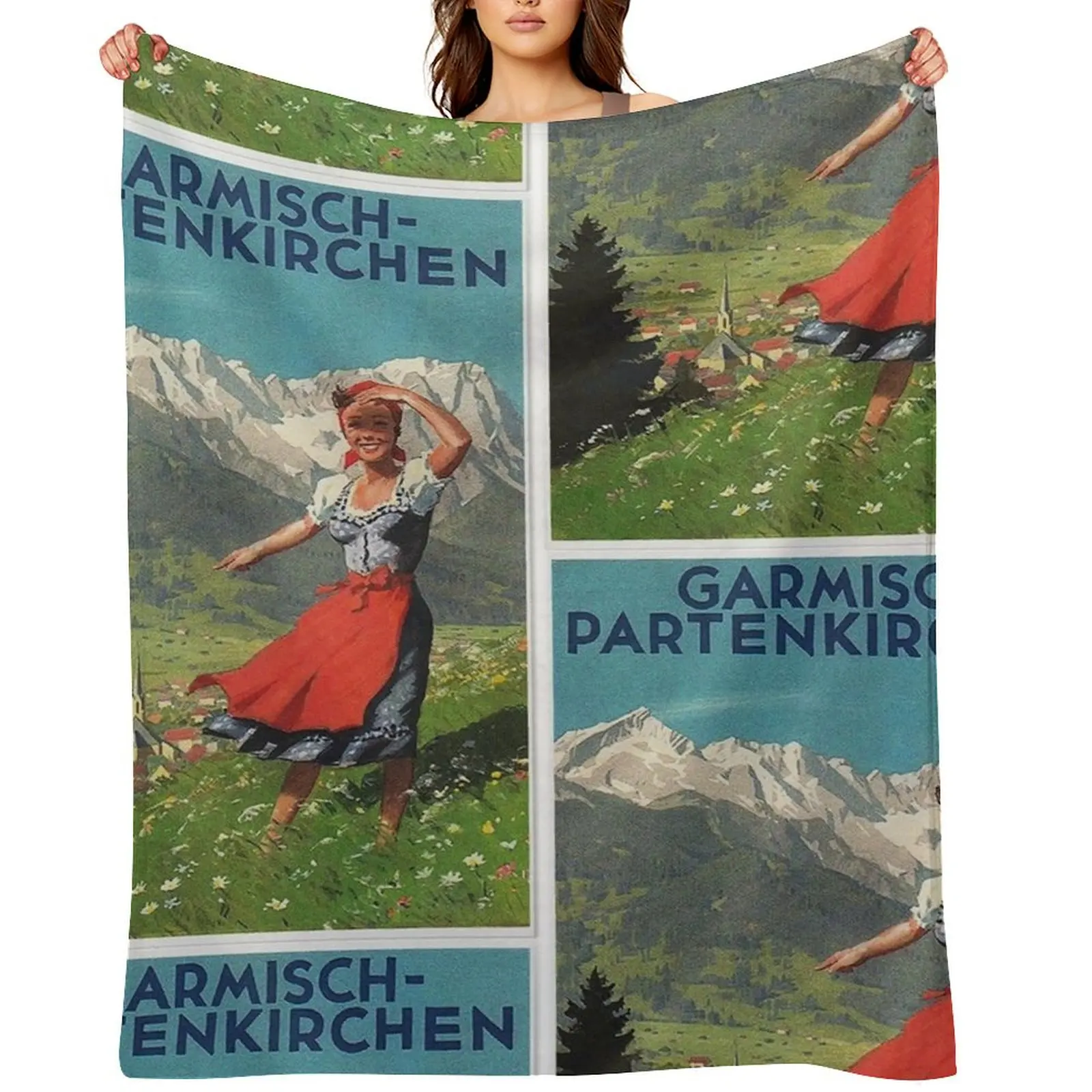 

Garmisch Partenkirchen... vintage tourist poster Throw Blanket For Decorative Sofa Cute Soft Decorative Sofa Blankets
