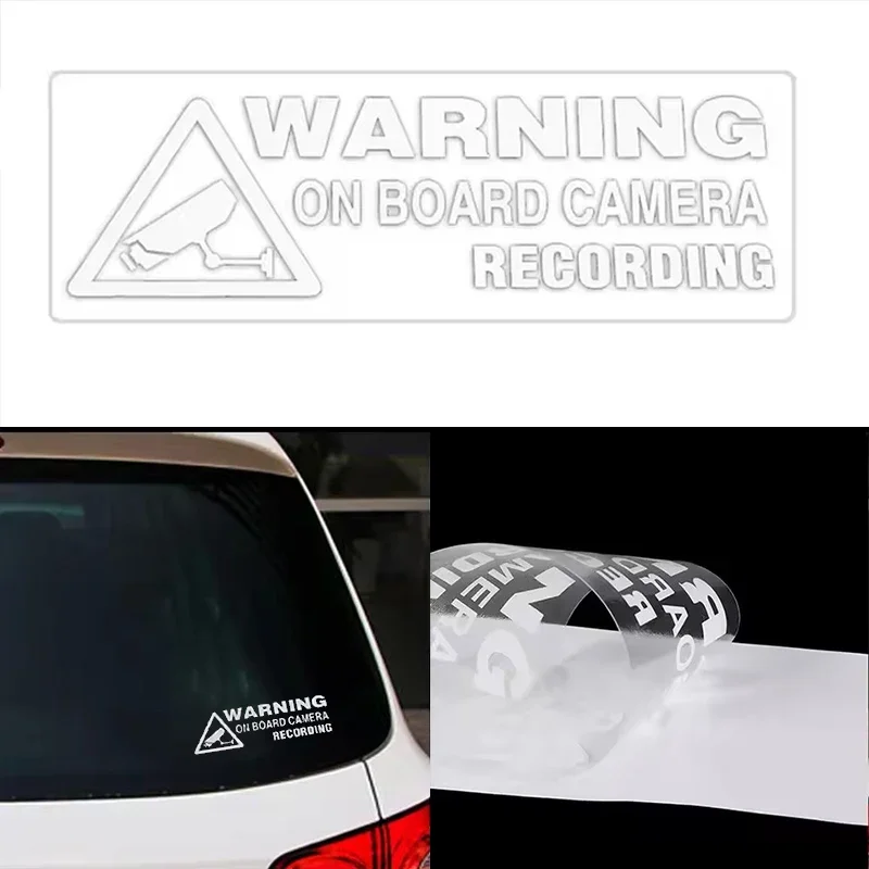1Pc White Car Styling Decoration Sticker Decal Warning On Board Camera Recording Car Window Truck Auto Vinyl Sticker 12x4.7cm