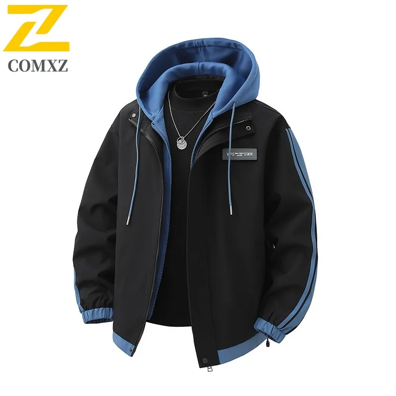

COMXZ 2025 Мужская куртка с капюшоном, осенняя модная повседневная легкая уличная куртка для кемпинга и путешествий, модное пальто для бега, велосипедные куртки