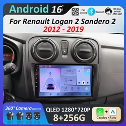 Android 16 for Renault Logan 2 Sandero 2 2012 - 2019 GPS Navigation Cooling fan Car Video Multimedia Player WIFI Accessories 4G