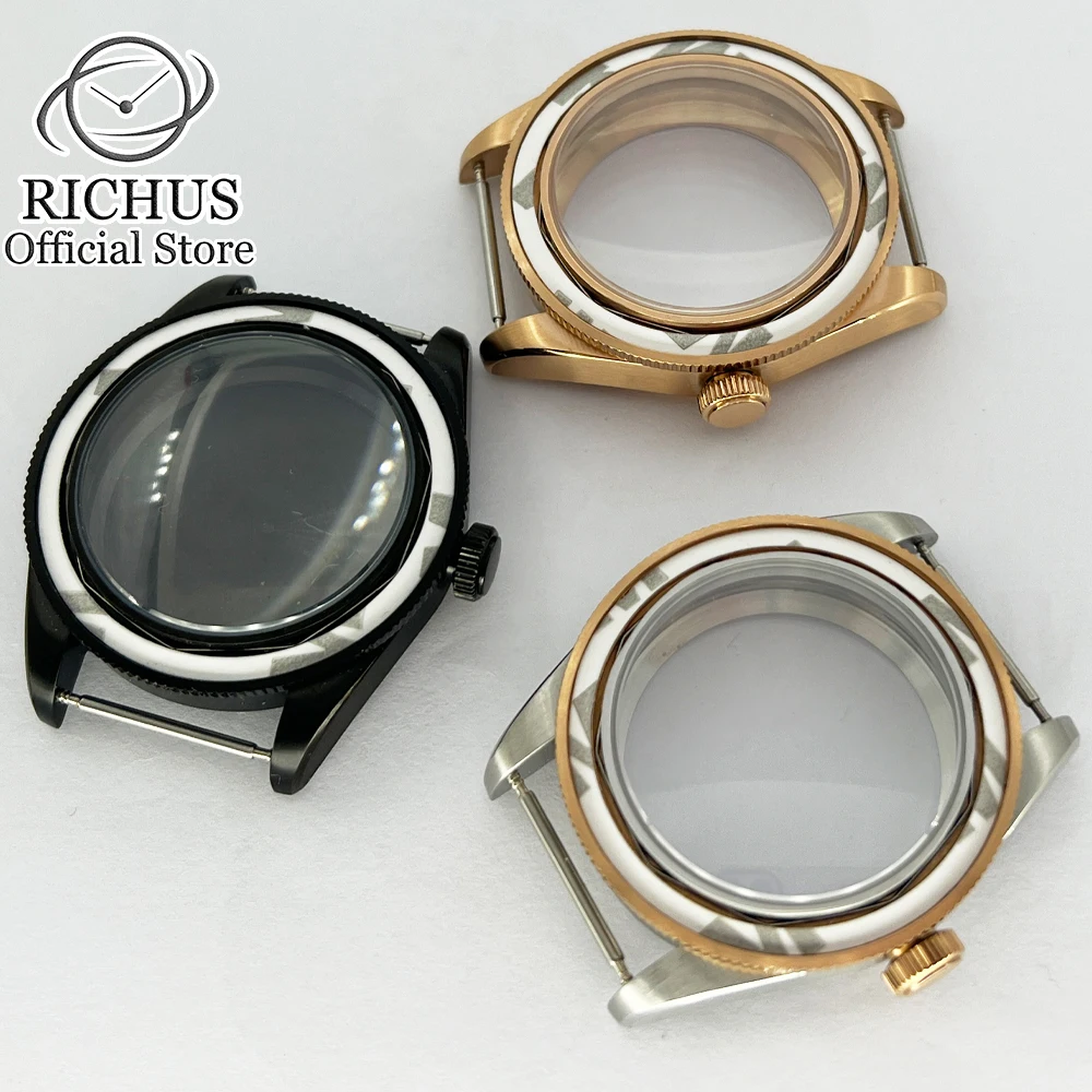 39mm Stainless Steel Rosegold Sliver Watch case With Bezel Domed Sapphire Glass Fit NH35 NH36 ETA2824 PT5000 Watch Movement