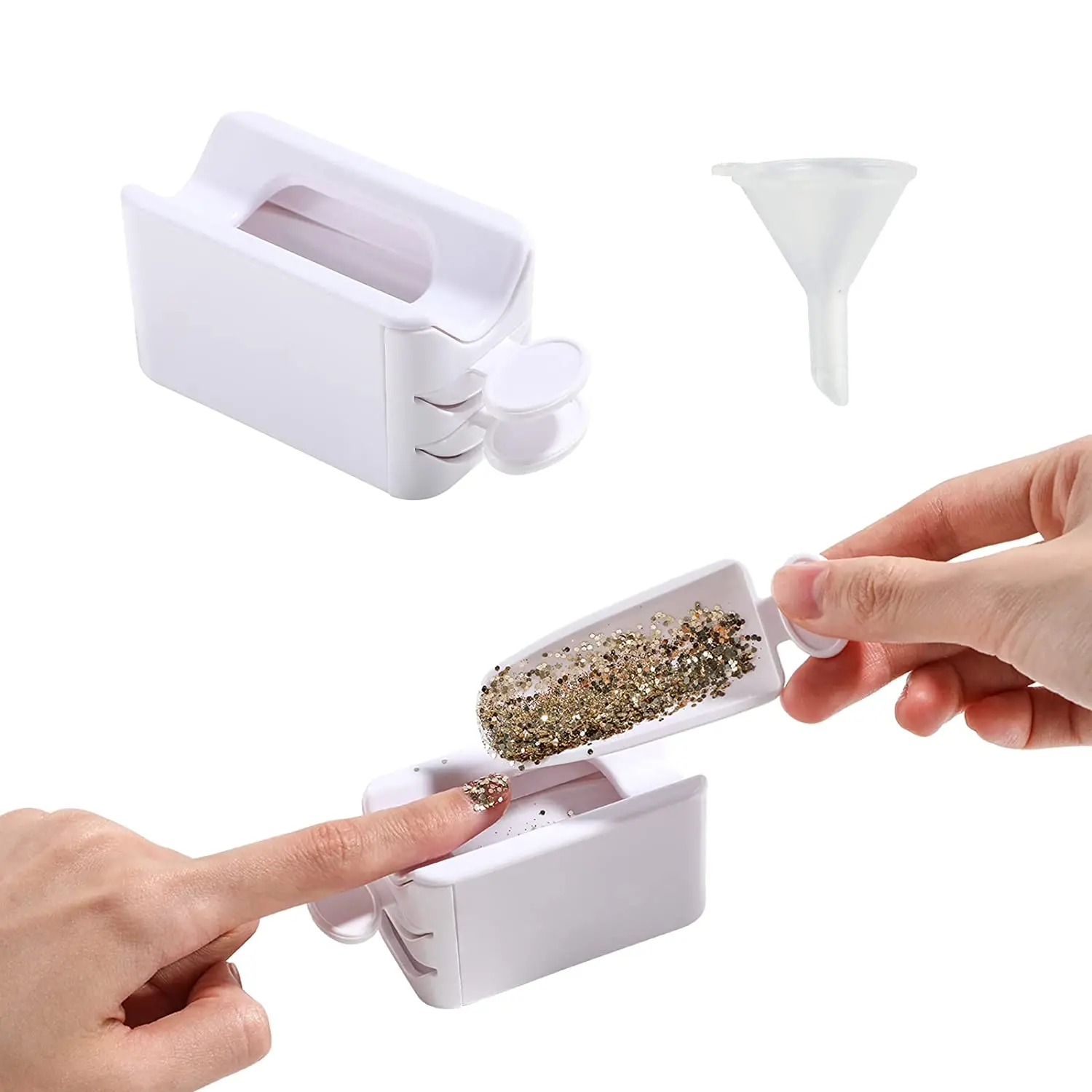 Dip Powder Recycling Tray System mit Schaufel und Trichter, DIY Nail Dip Container Tragbare Dipping Powder Aufbewahrungsbox für Nail Art