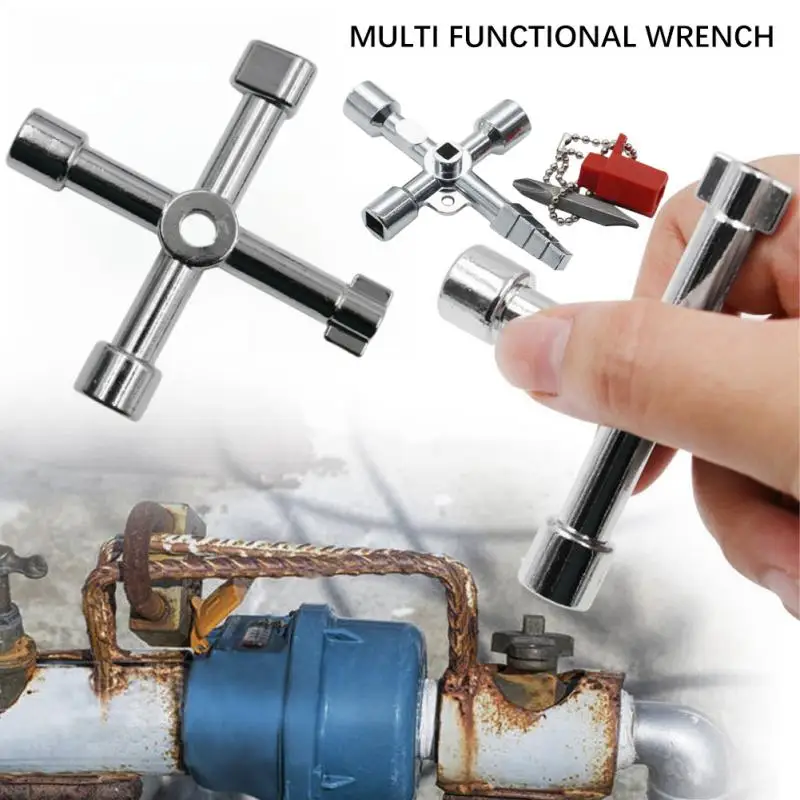 4 In 1 Multifunction Electrician Plumber Utility Cross Switch Wrench Universal Square Triangle Key for Gas Train Bleed Radiator