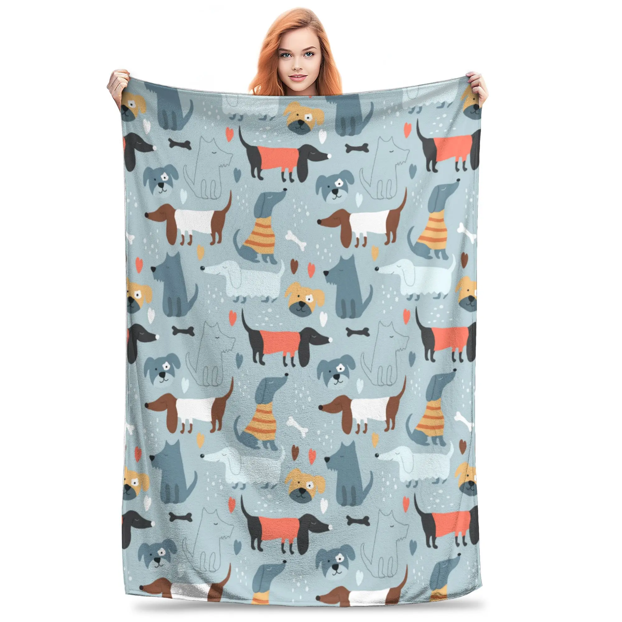 Cute Hand Drawn Funny Dogs Gift Blanket For Men Women Ultra Soft Kawaii Dachshund Throw Blankets for Sofa Multi-size