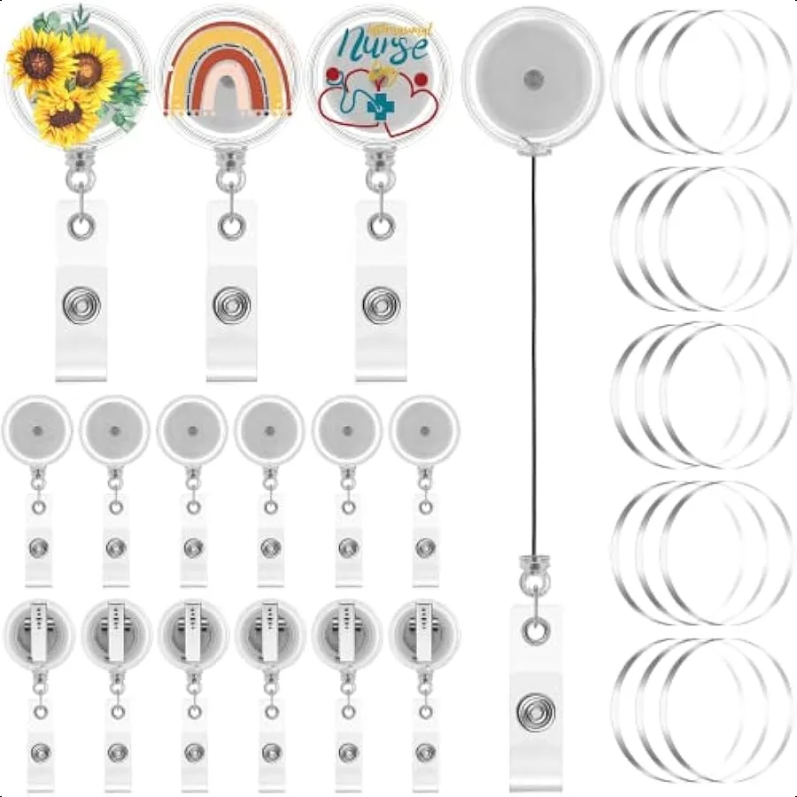 

60 Pieces DIY Retractable Badge Holder Reels and Clear Circle Acrylic Sheet Badge Reel Blanks with Alligator Clips DIY Teacher