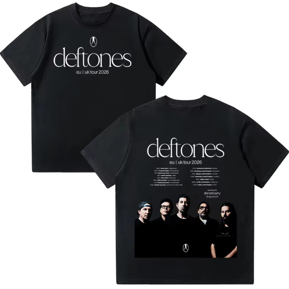 

Deftones EU UK Tour 2026 T-shirts Deftones Rock Band Metal Casual Cotton T Shirt Fashion Women Men Oversized Streetwear Clothing