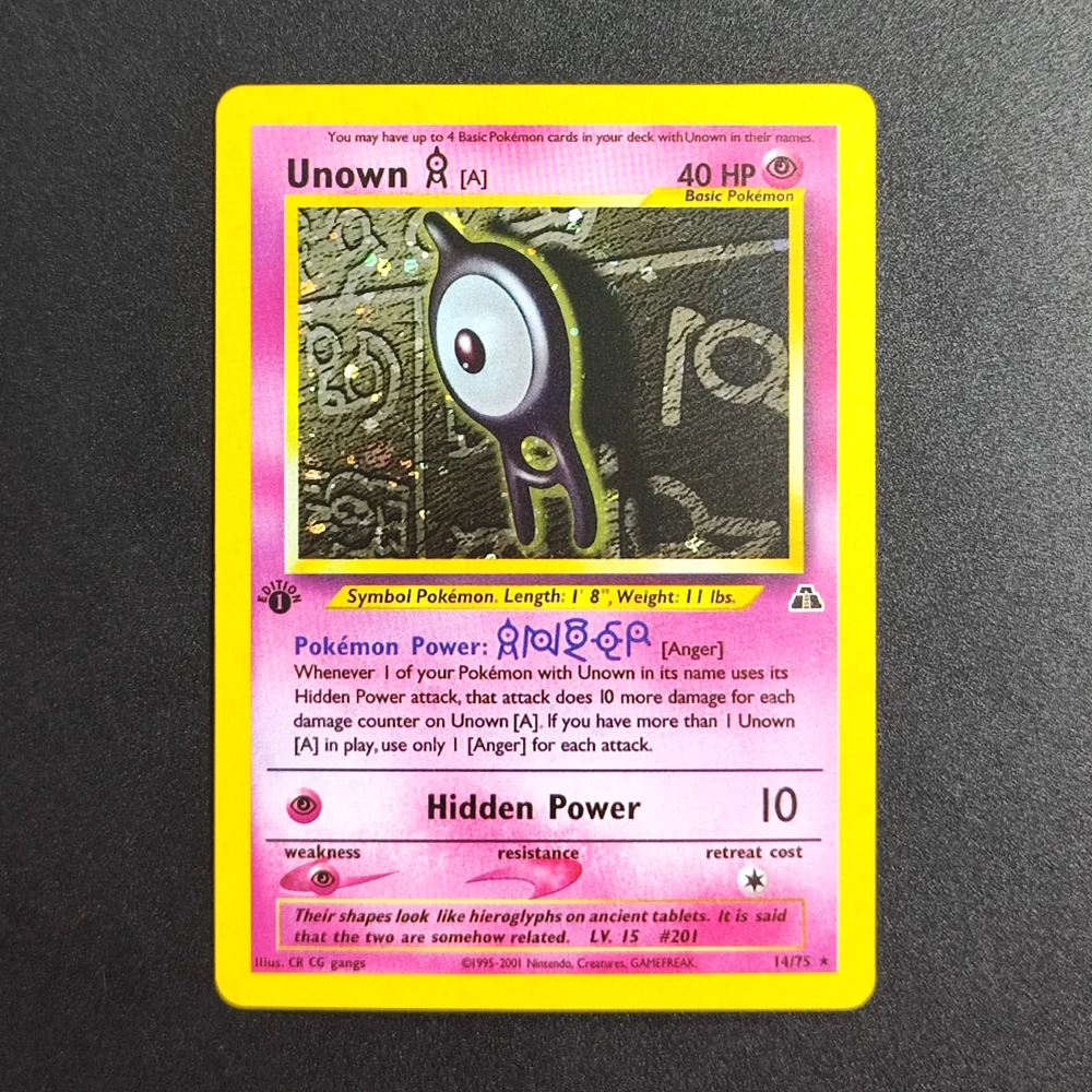 Tarjeta Coleccionable Pokémon TCG DIY Proxy 2000 EN Unown 14 Súper Rara Individual Clásica de Anime para Juego, Juguetes