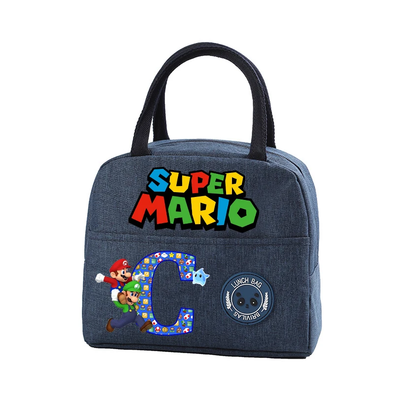 Super Marios Letter A-Z Cute Lunch Bag Student School Anime Thermal Insulation Handbag Kids Outdoor Picnic Food Bento Pouch Gift