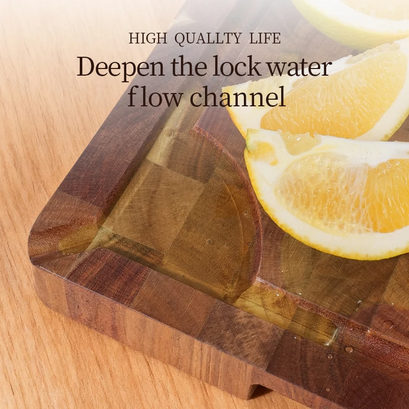 كتلة تقطيع سميكة ألواح تقطيع خشب السنط على الوجهين باستخدام لوح الجبن الخشبي مستطيل نهاية مستديرة كتلة جزار الحبوب #5