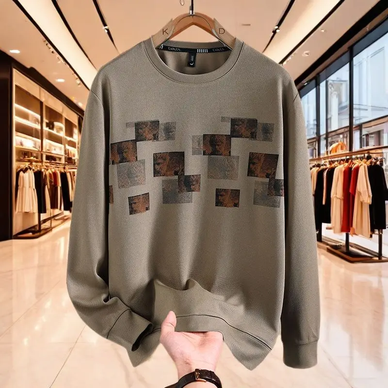 Trendy Brand Men's Autumn New Casual Fashion Top, Slim Fit Round Neck Base Cover, Long Sleeved Hoodie, Versatile Fashion Casual