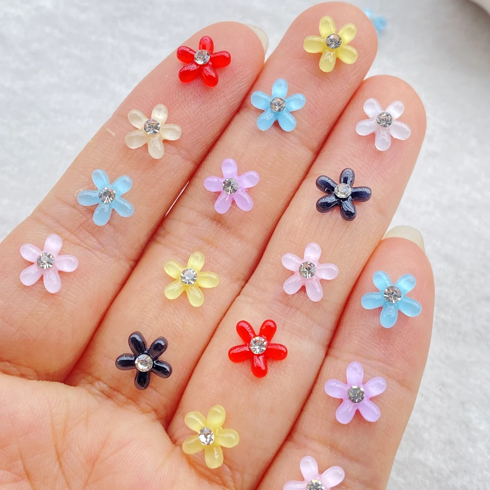 50 stuks hars schattige mini gekleurde kristallen bloemen nail art plaksteen strass beeldjes diy miniaturen plakboek decor ambachten