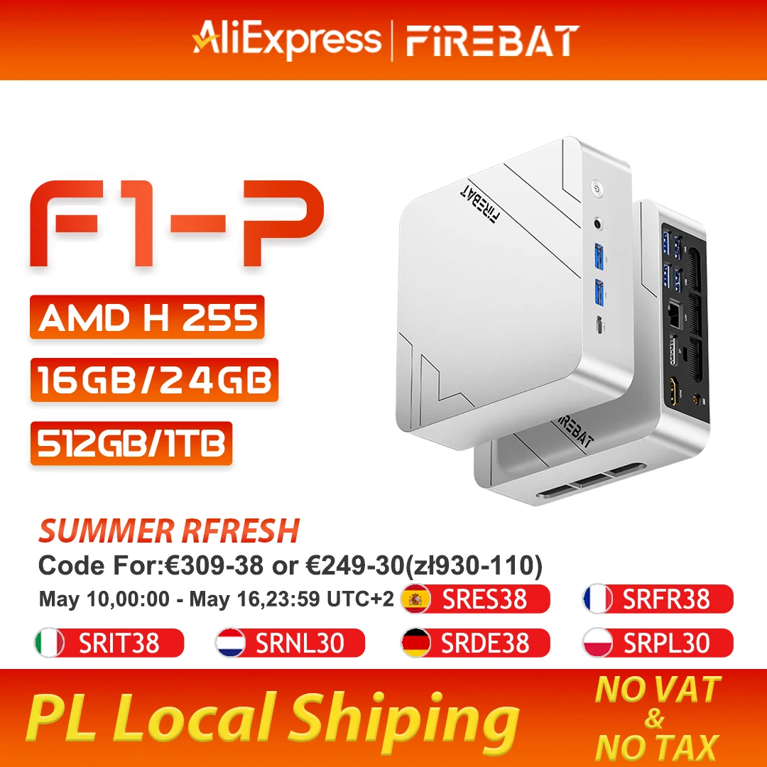 Mini PC Firebat F1 P AMD Ryzen 7 H 255 DDR5 16GB 24G 512GB 1TB SSD Windows 11 Pro, Mini Computadora de Escritorio para Juegos, Wi-Fi 6, USB4.0