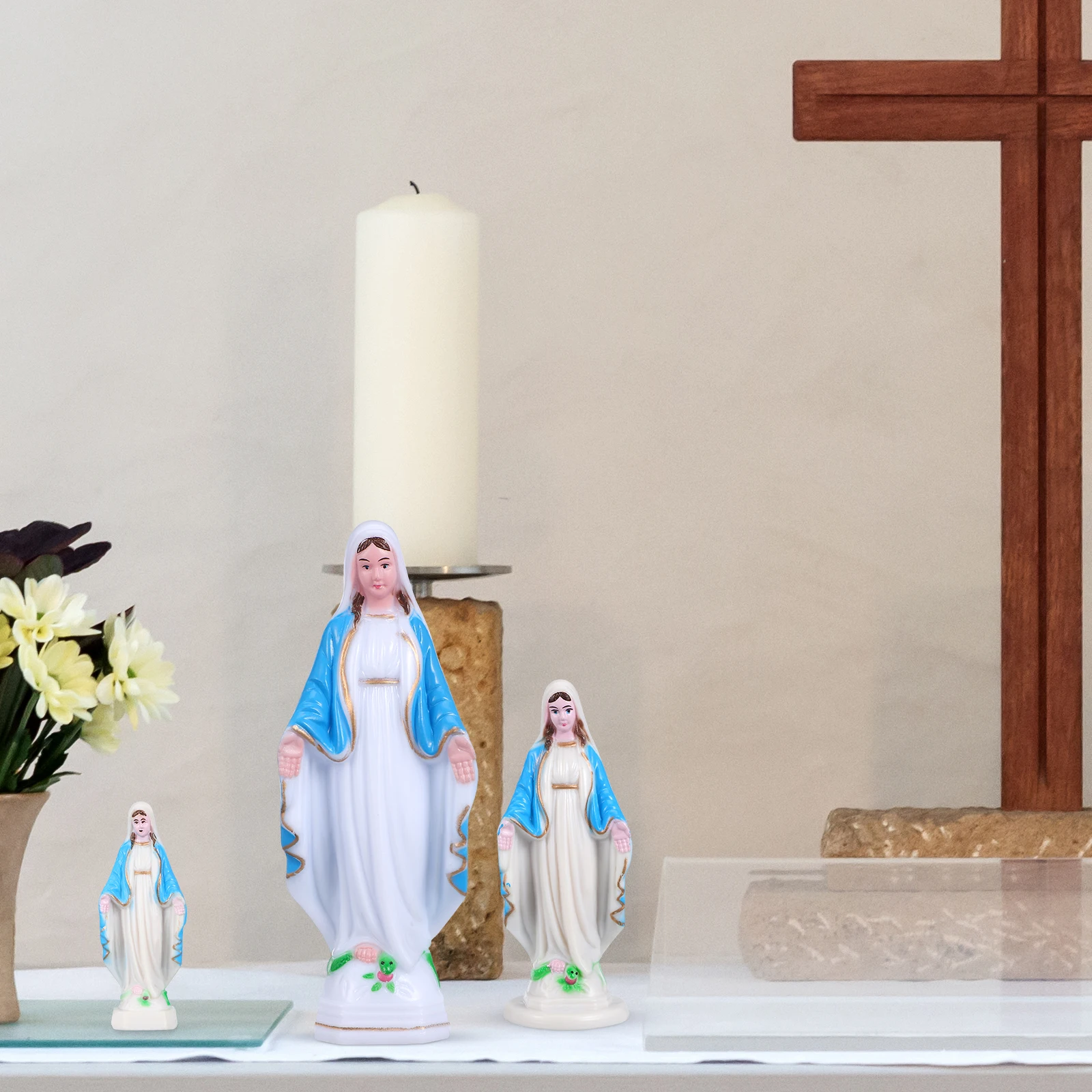 

3pcs Virgin Statue 6 5cm 10cm 15cm Blue Resin Craft Figurine Religious Decor Home Desktop Ornament Catholicism