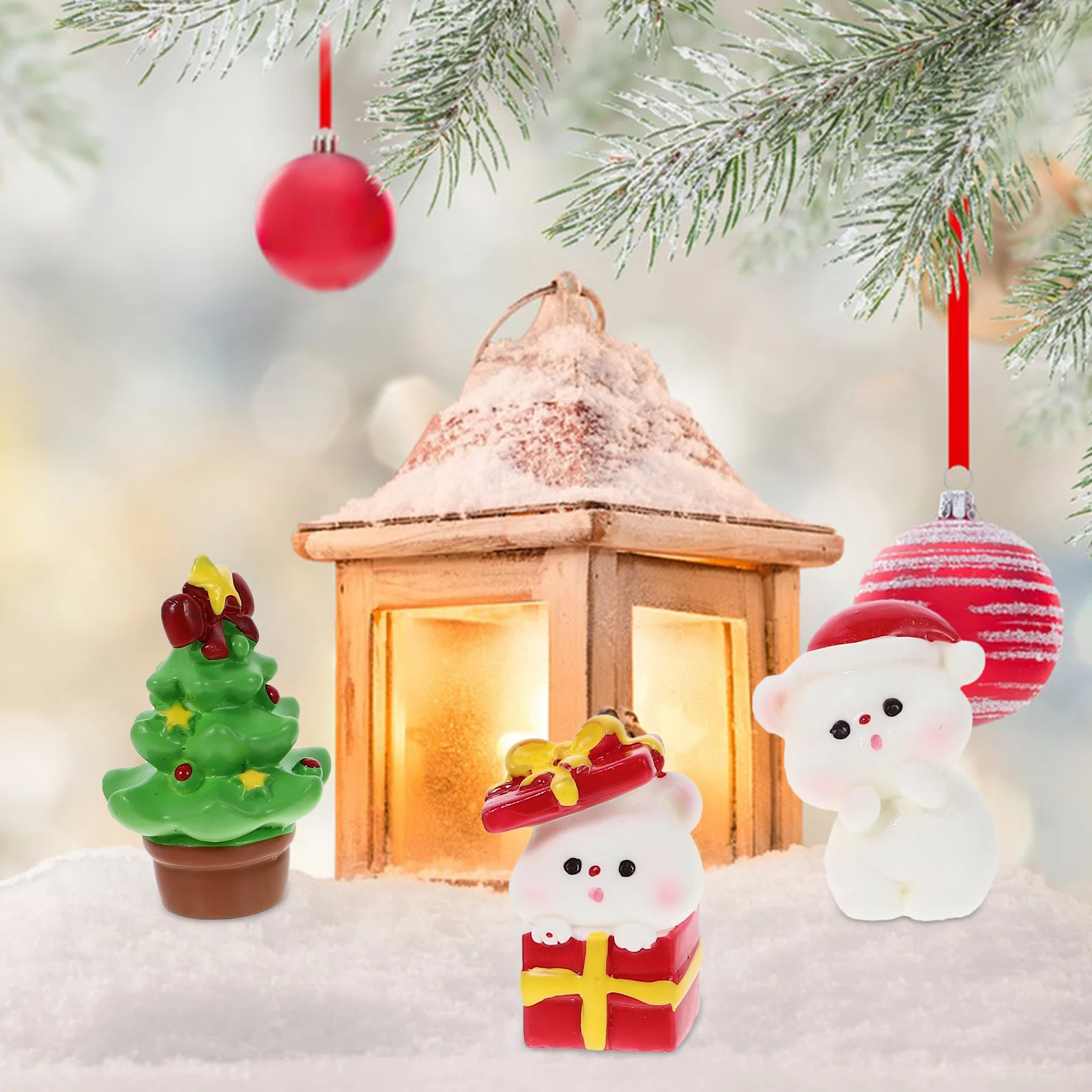 

1 set 1 Set Christmas Miniature Resin Decor Santa Bear For Holiday Home Garden Party Tabletop Snow Village Xmas Ornament