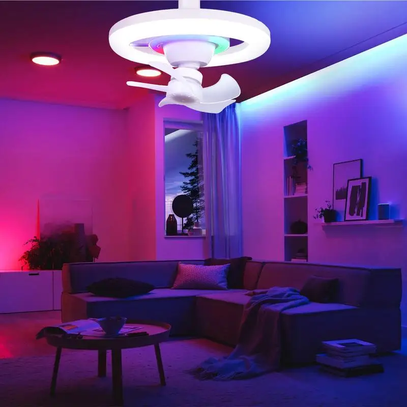 Ventilador de enchufe de luz de techo LED RGB, ajustable, regulable, ahorro de energía, giratorio de 360 grados, silencioso, dormitorio, restaurante, sala de estar